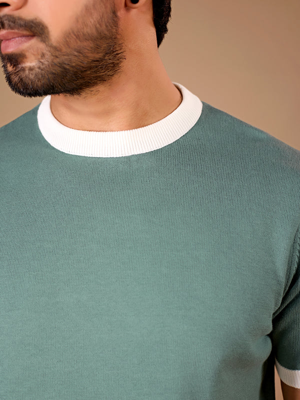 Contrast Ribbed Knit T-Shirt