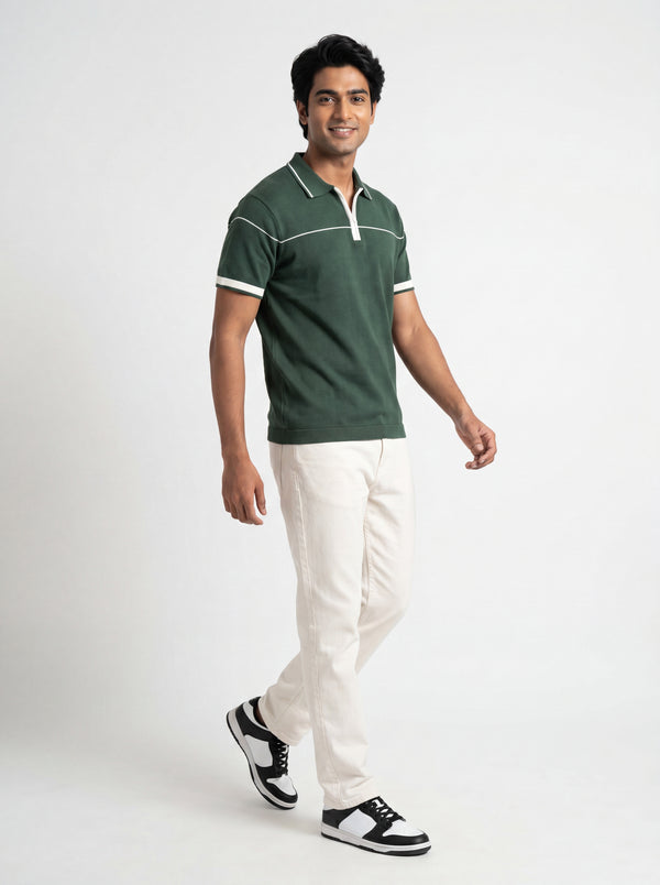 Contrast Zip Knit Polo