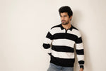 Striped Knit Zip Neck Polo