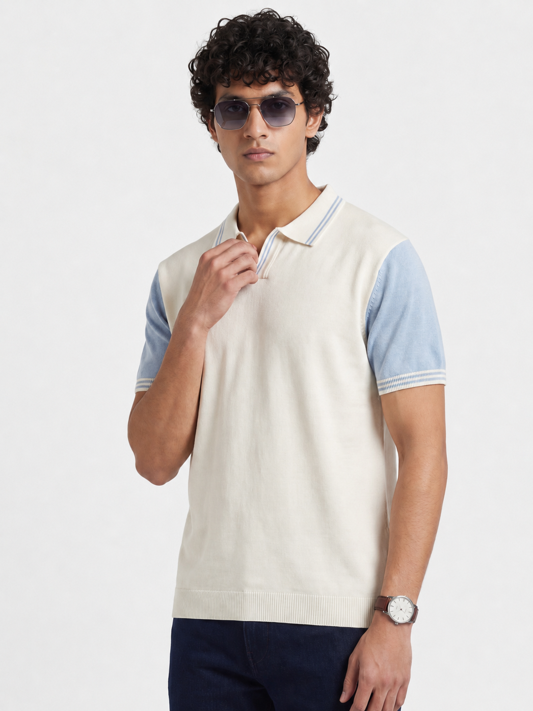 Contrast Sleeve Knit Polo