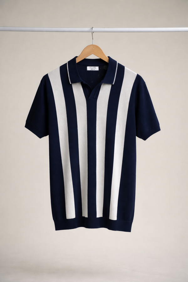 Vertical Striped Knit Polo