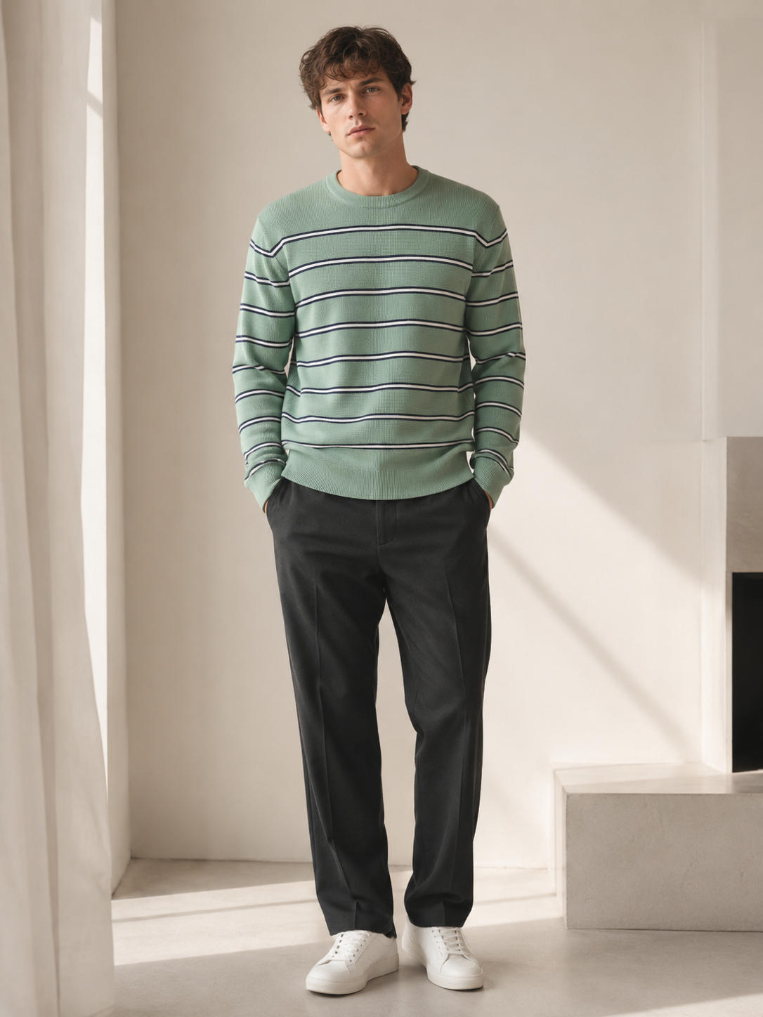 Sage Green Stripe Knit Pullover