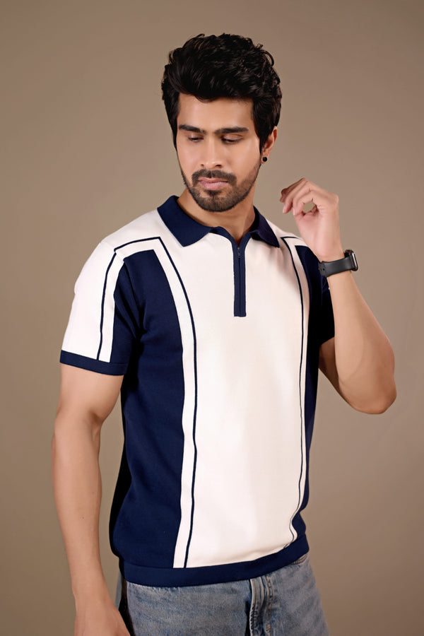 Zip Intarsia Knit Polo