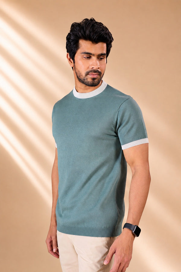 Contrast Ribbed Knit T-Shirt