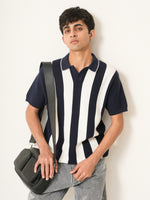 Vertical Striped Knit Polo