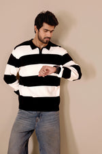 Striped Knit Zip Neck Polo
