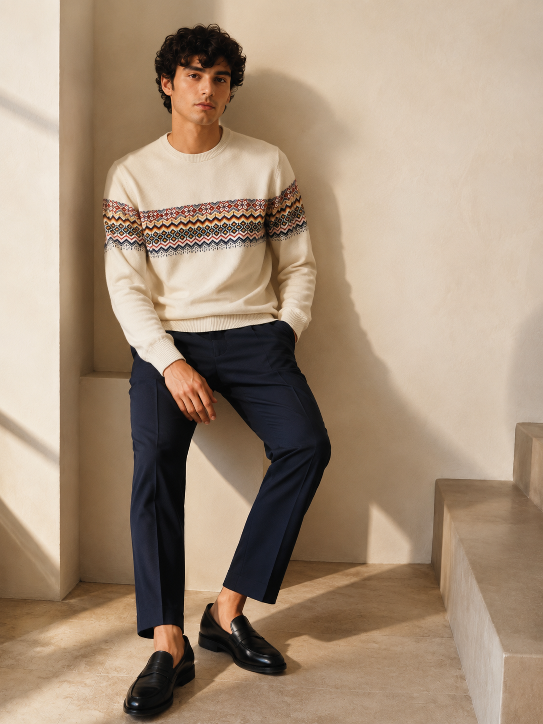Scandinavian Jacquard Knit T-Shirt