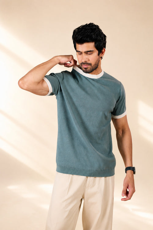 Contrast Ribbed Knit T-Shirt