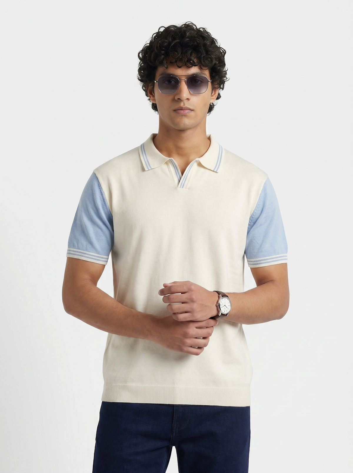 Contrast Sleeve Knit Polo
