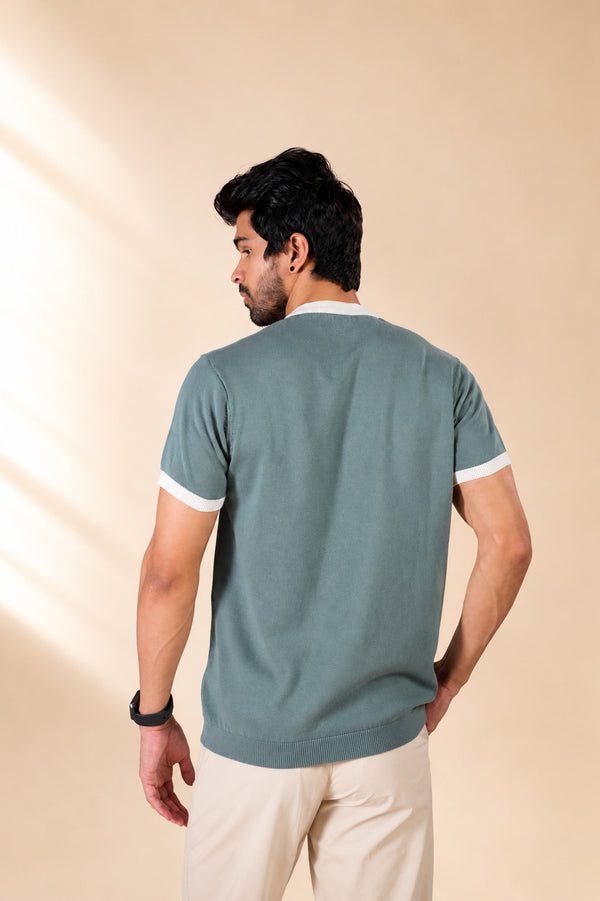 Contrast Ribbed Knit T-Shirt