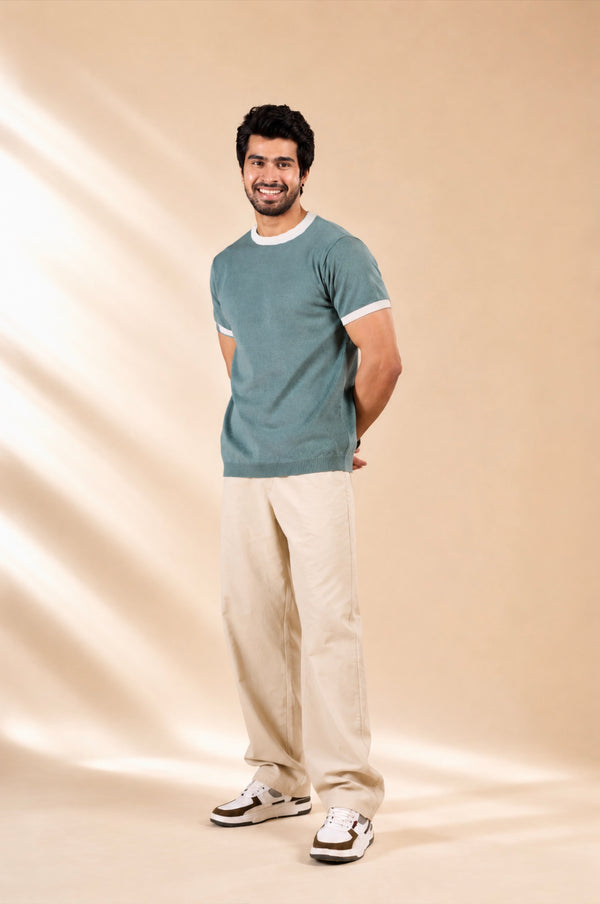 Contrast Ribbed Knit T-Shirt