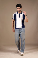 Zip Intarsia Knit Polo