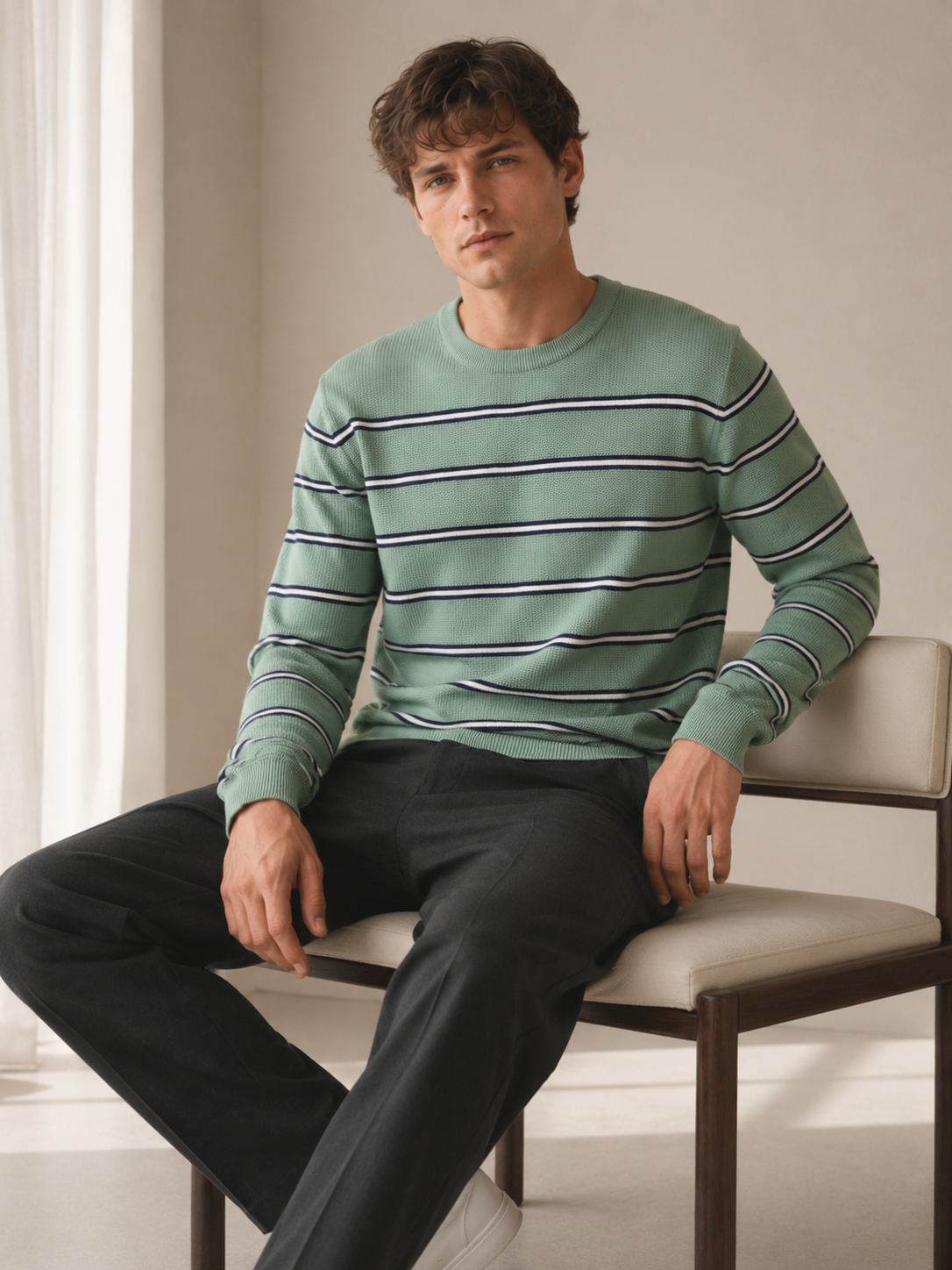 Sage Green Stripe Knit Pullover