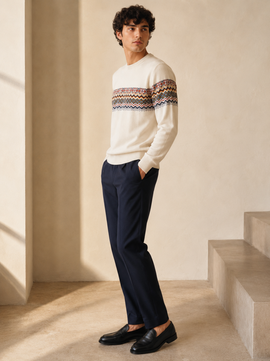 Scandinavian Jacquard Knit T-Shirt
