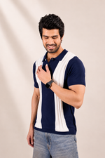 Vertical Striped Knit Polo