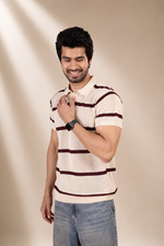 Open Knit Striped Polo