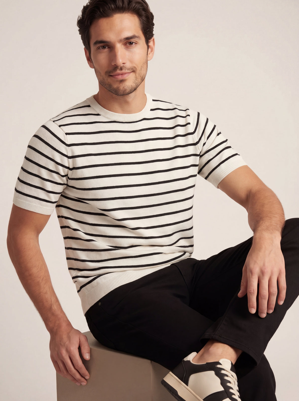 Fine Stripe Knit T-Shirt