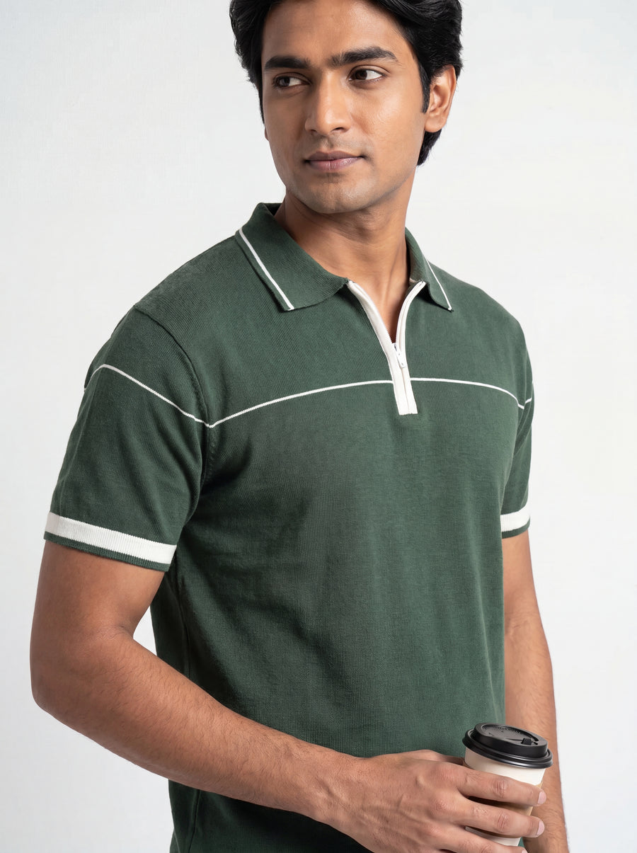 Contrast Zip Knit Polo