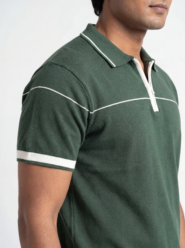 Contrast Zip Knit Polo