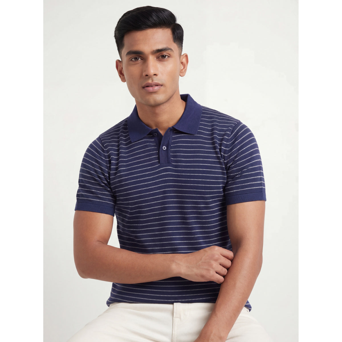 Micro Stripe Polo — NAVY, OFF WHITE — 1