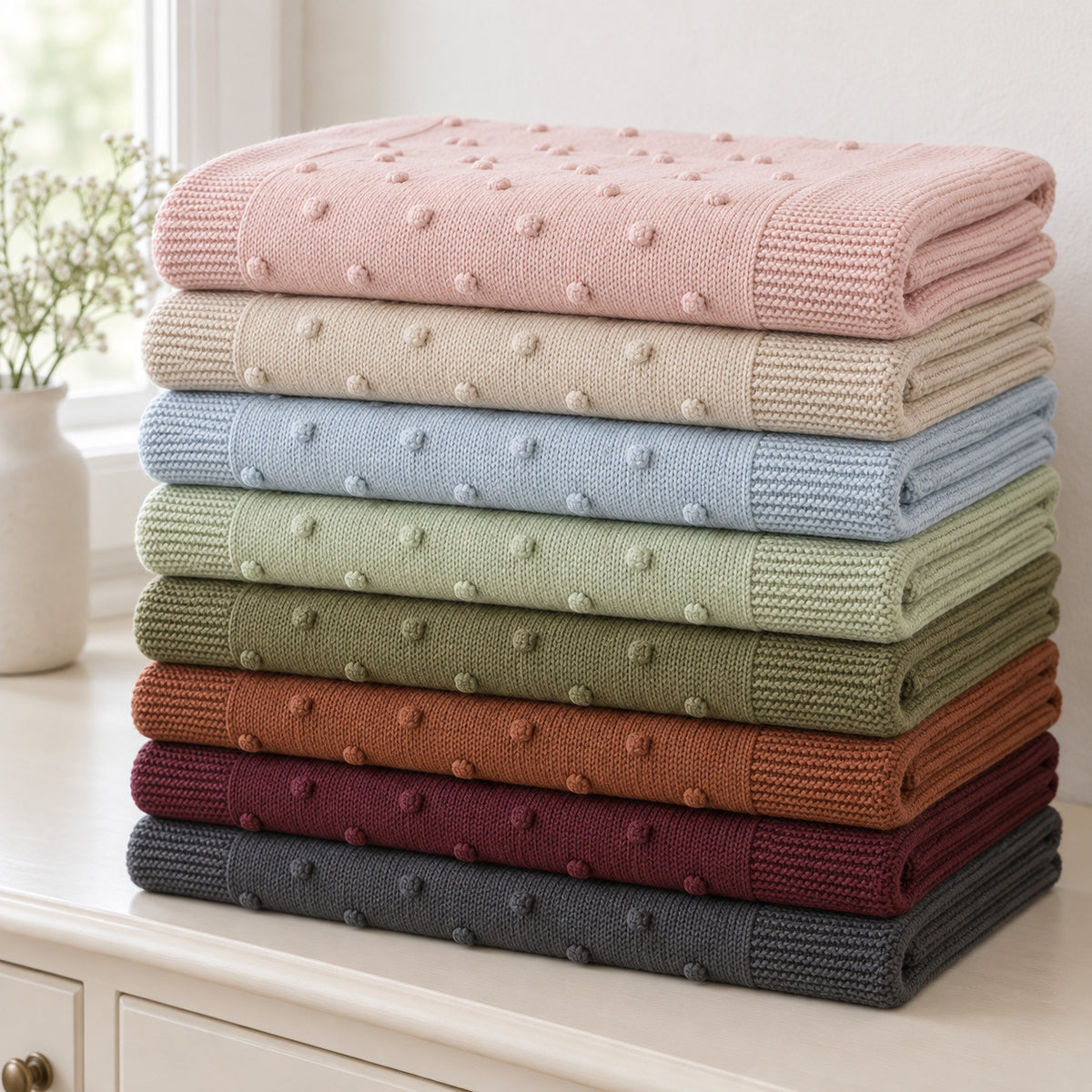 Popcorn Knit Blanket — POWDER BLUE — 13