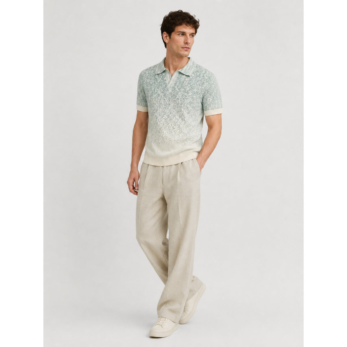 Mist Ombre Knit Polo — SEA MIST GREEN, BEIGE — 1