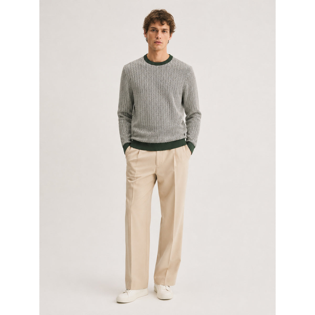 Oslo Knit Crew — BOTTLE GREEN, WHITE — 15