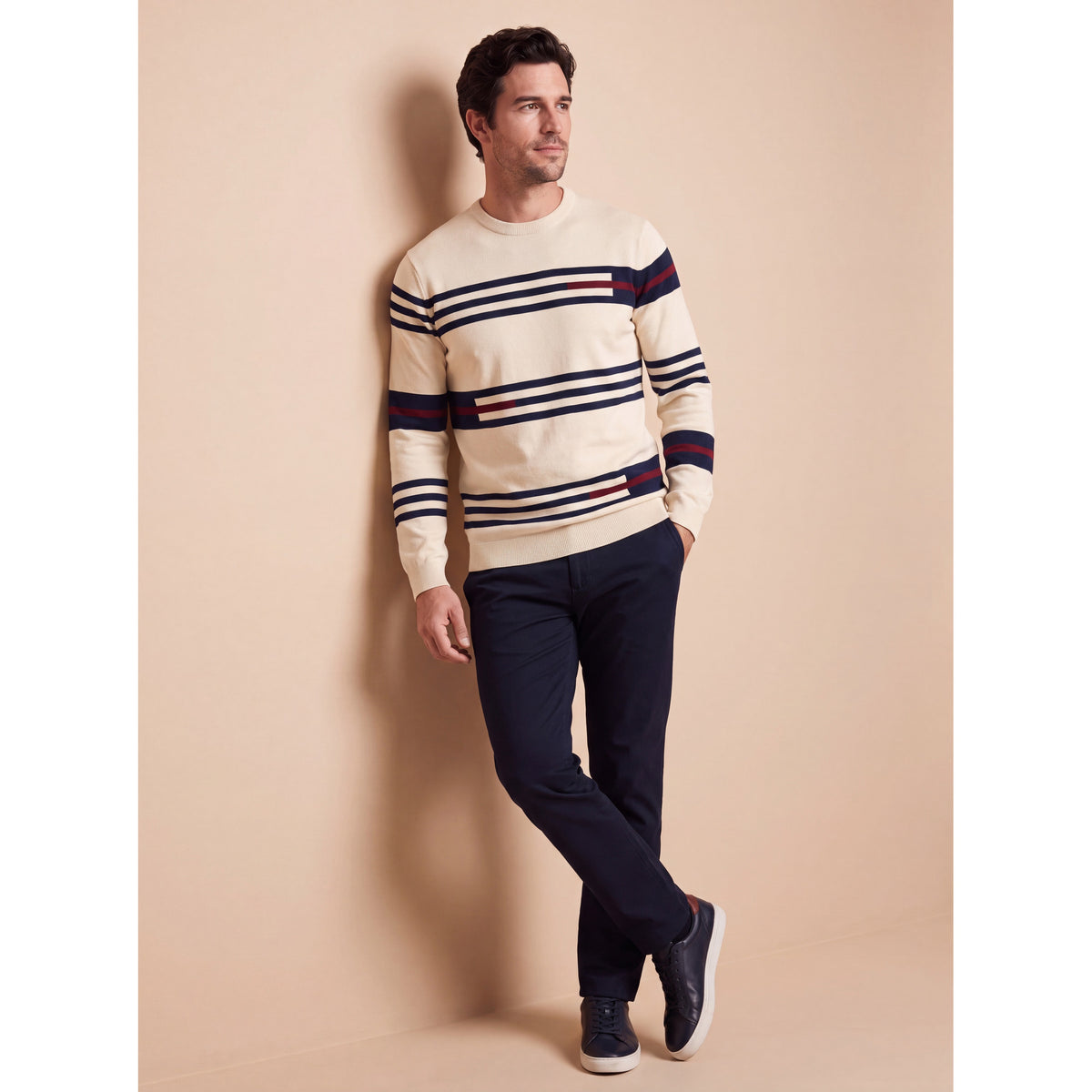 Nautical Stripe Knit Sweater — BEIGE — 1