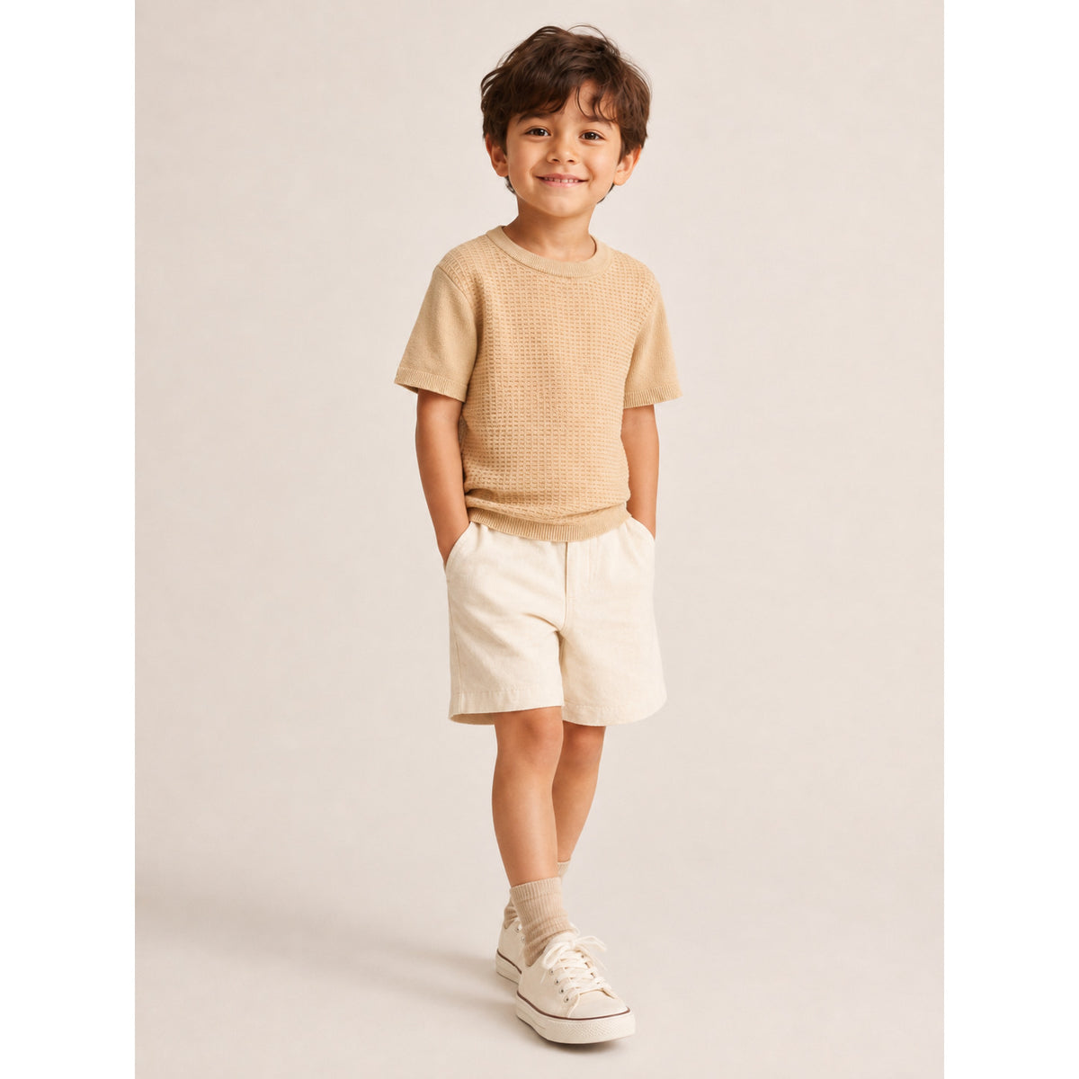 Kids Soft Waffle Tee — KHAKHI — 1