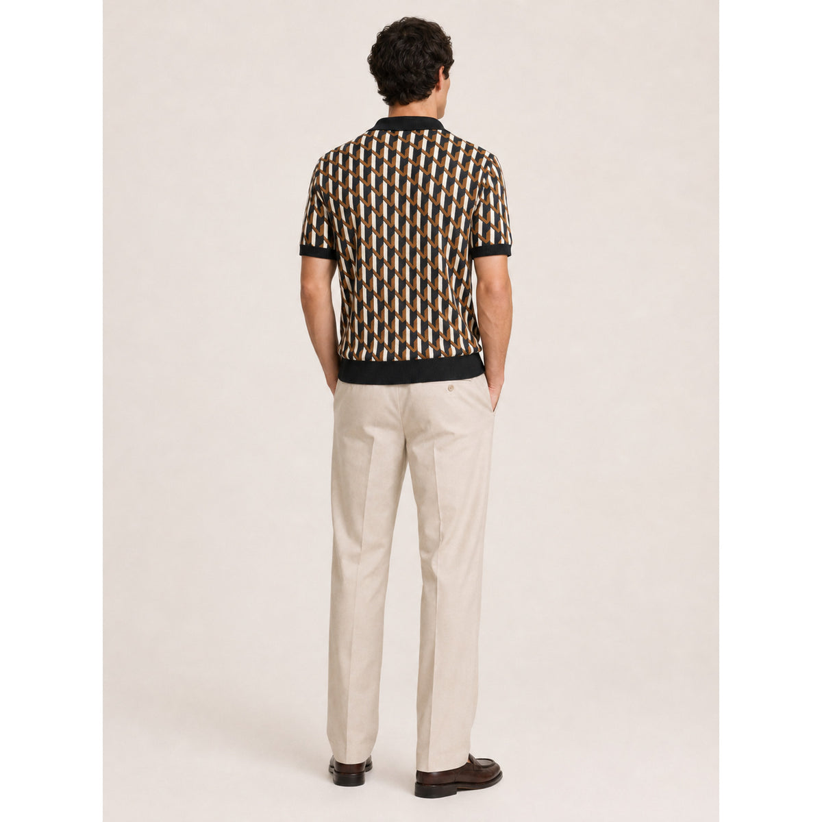 Geo Link Knit Polo — BROWN,BLACK,WHITE — 8