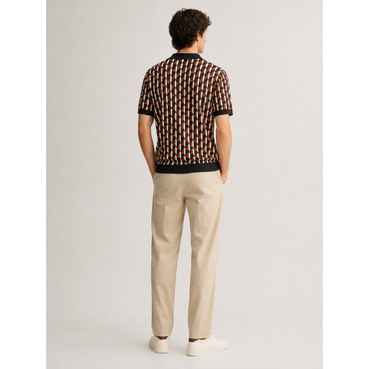 Geo Link Knit Polo — RUST,BLACK,WHITE — 2