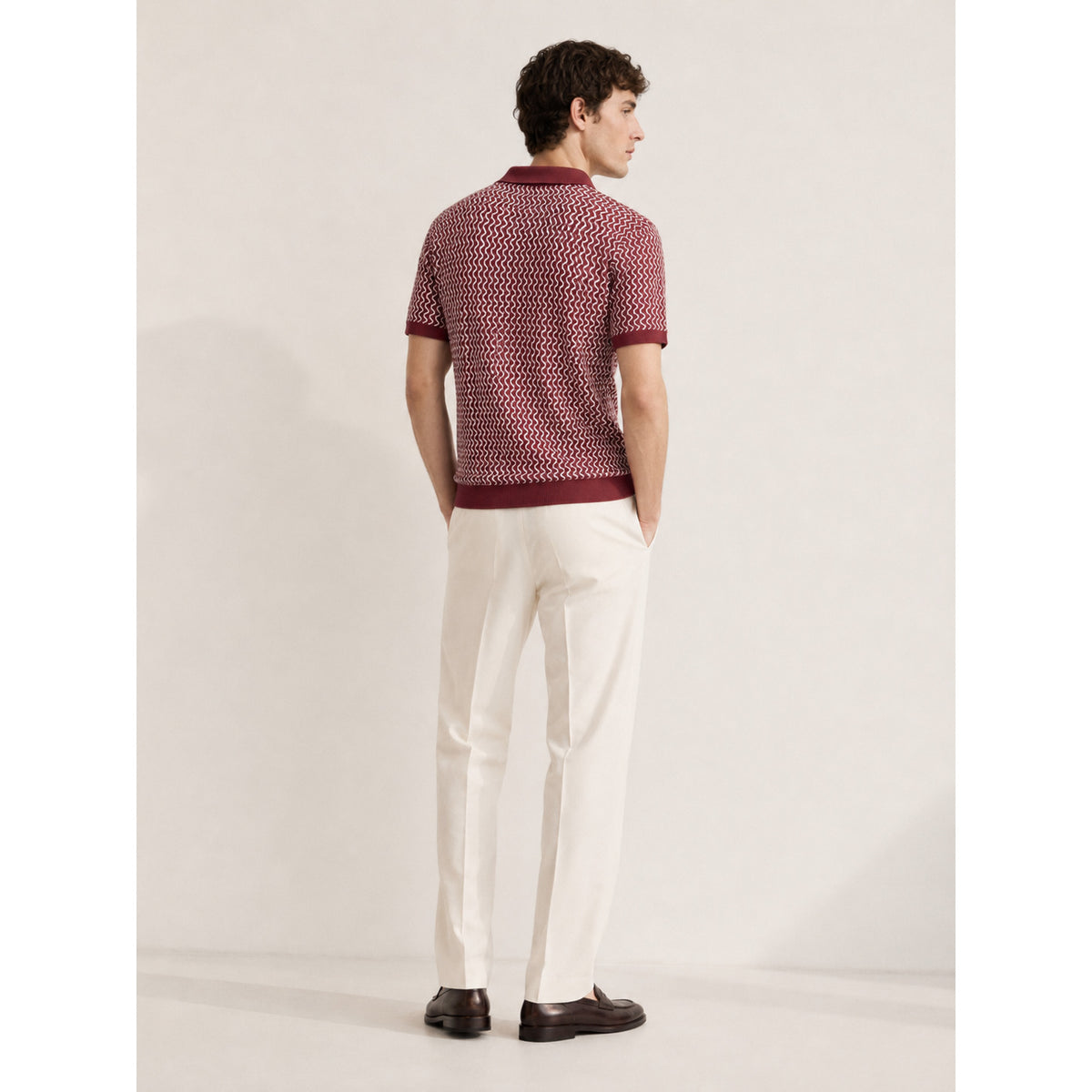 Wavy Chevron Knit Polo — MAROON,WHITE — 2