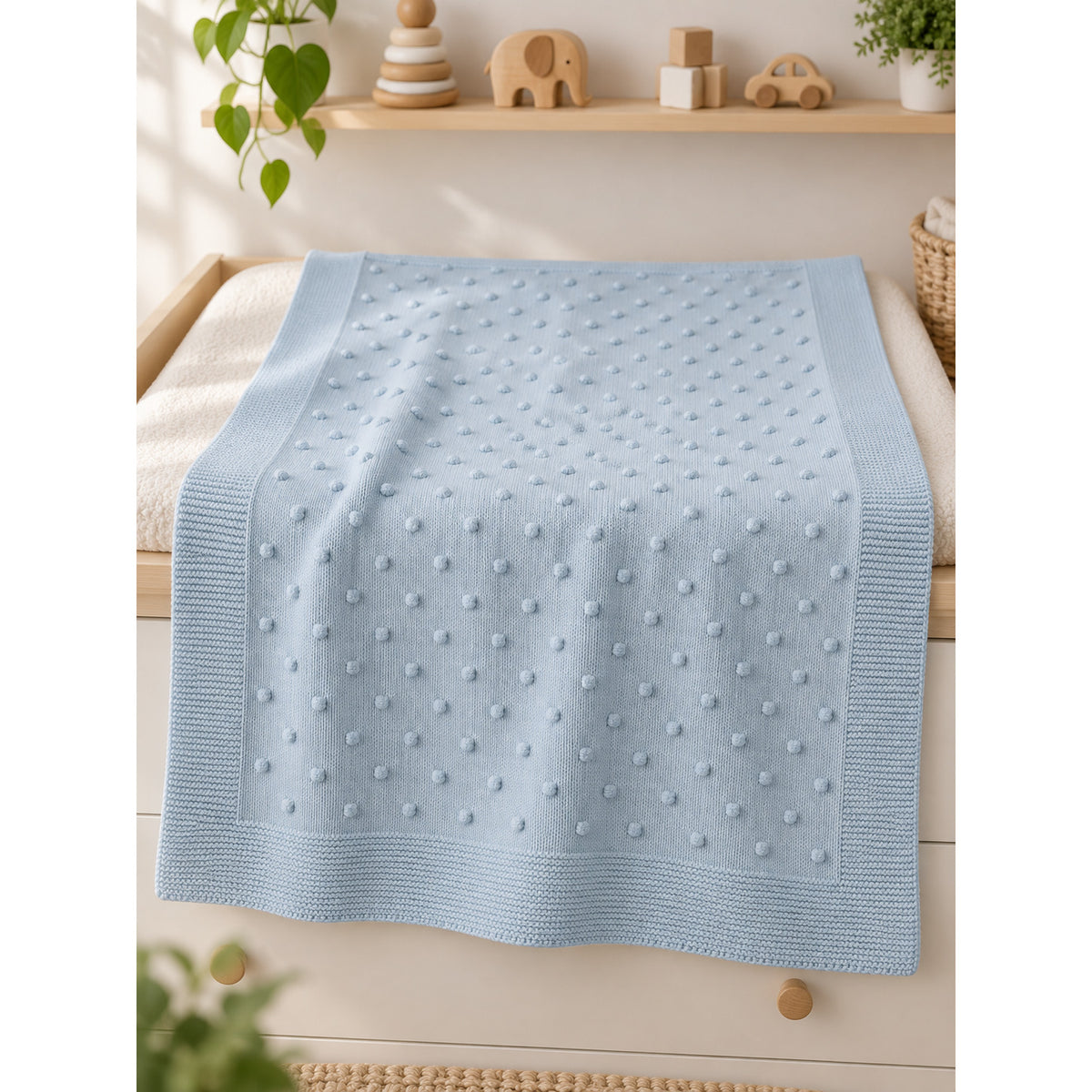 Popcorn Knit Blanket — POWDER BLUE — 14