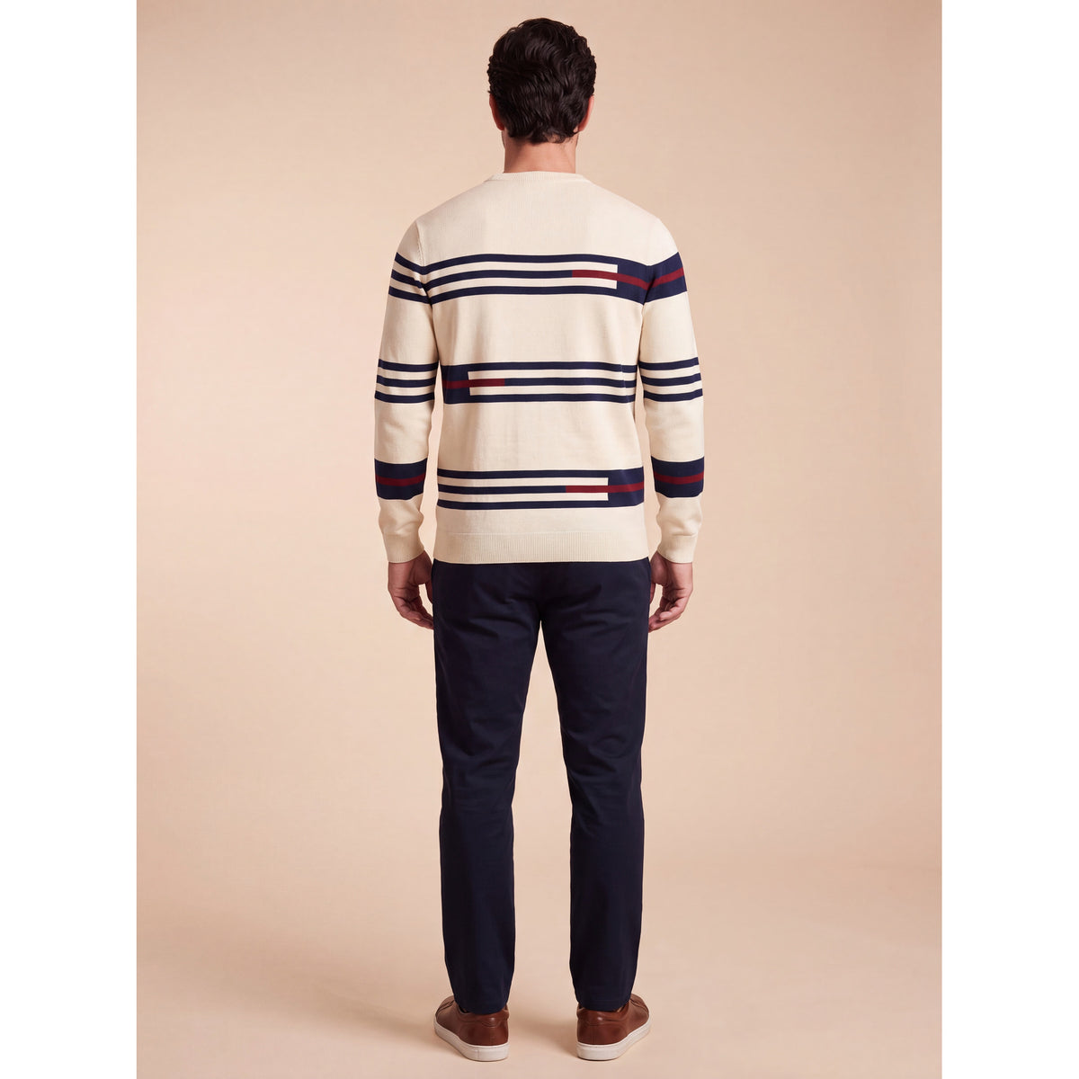Nautical Stripe Knit Sweater — BEIGE — 2