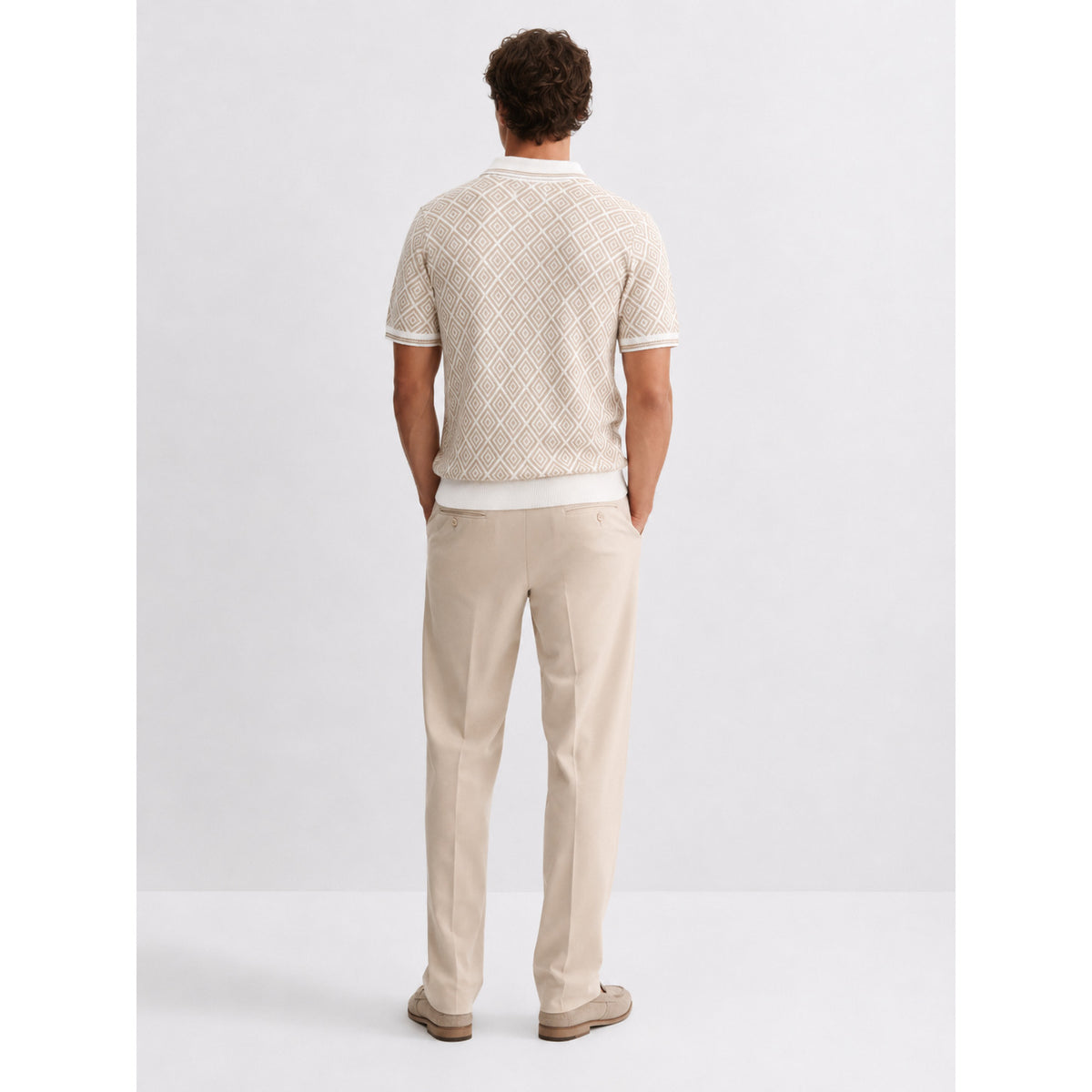 Mosaic Knit Polo — BEIGE, WHITE — 2