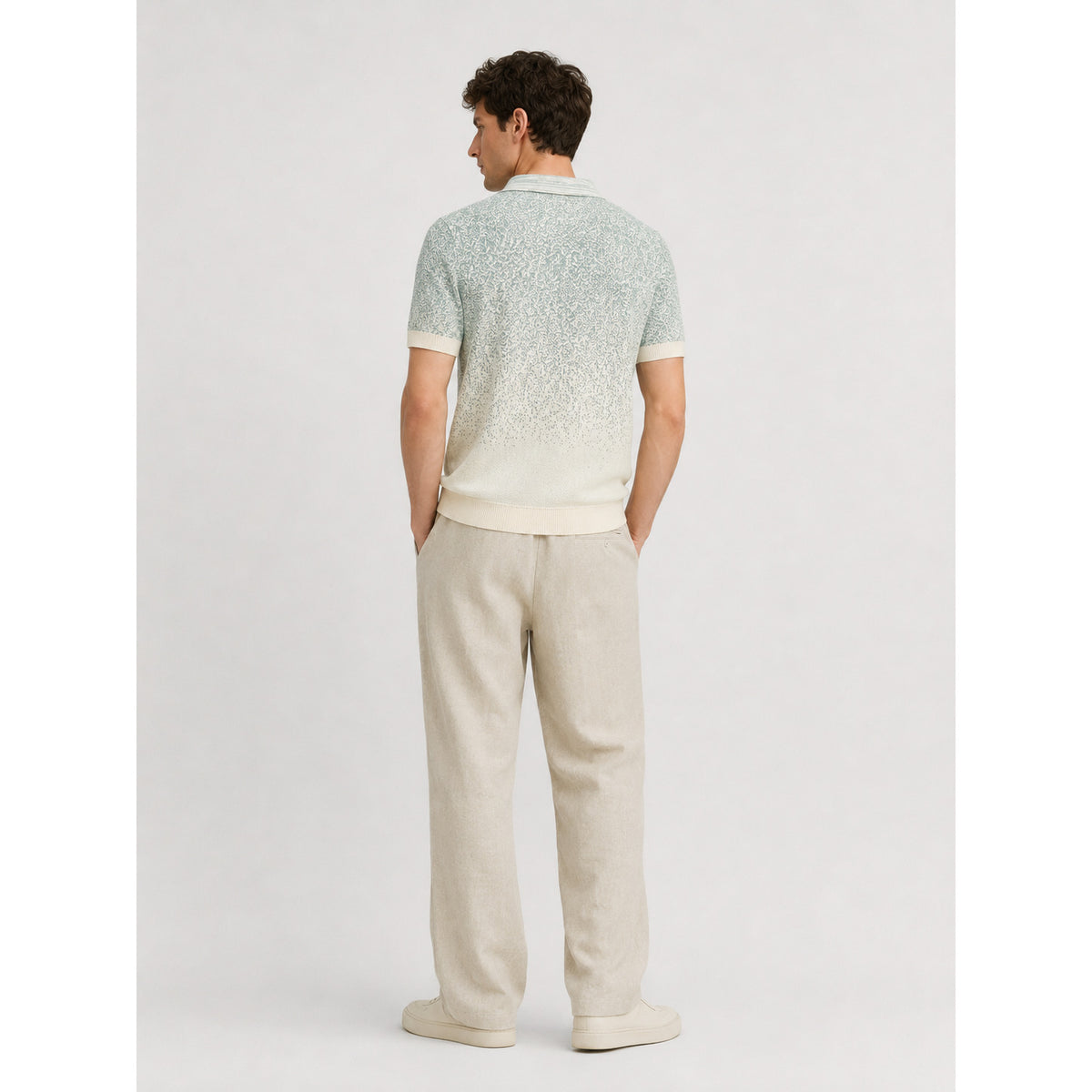 Mist Ombre Knit Polo — SEA MIST GREEN, BEIGE — 2