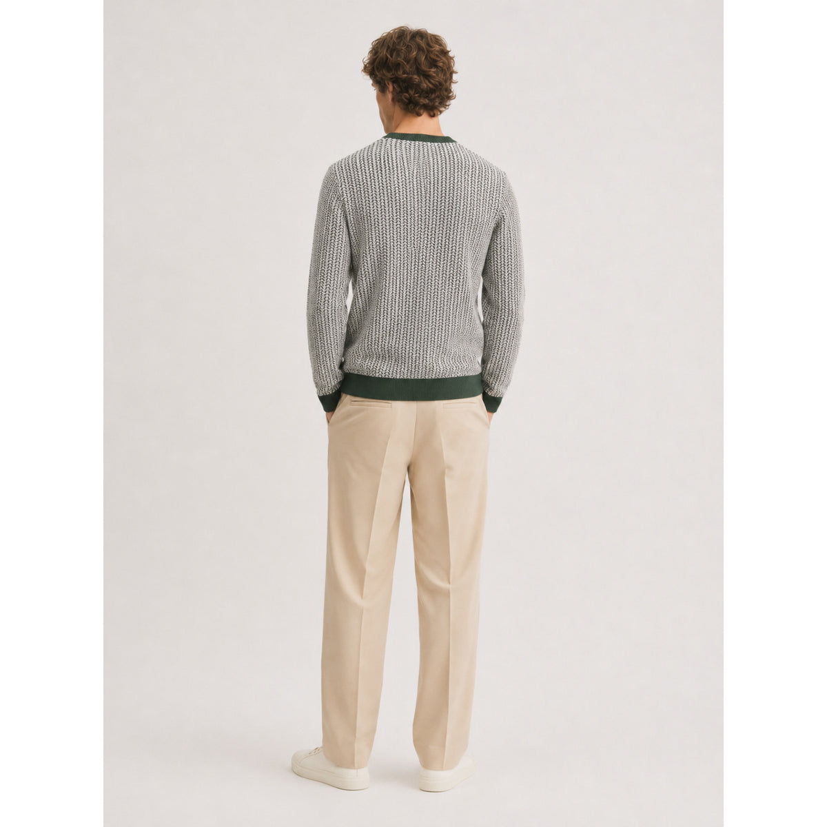 Oslo Knit Crew — BOTTLE GREEN, WHITE — 16