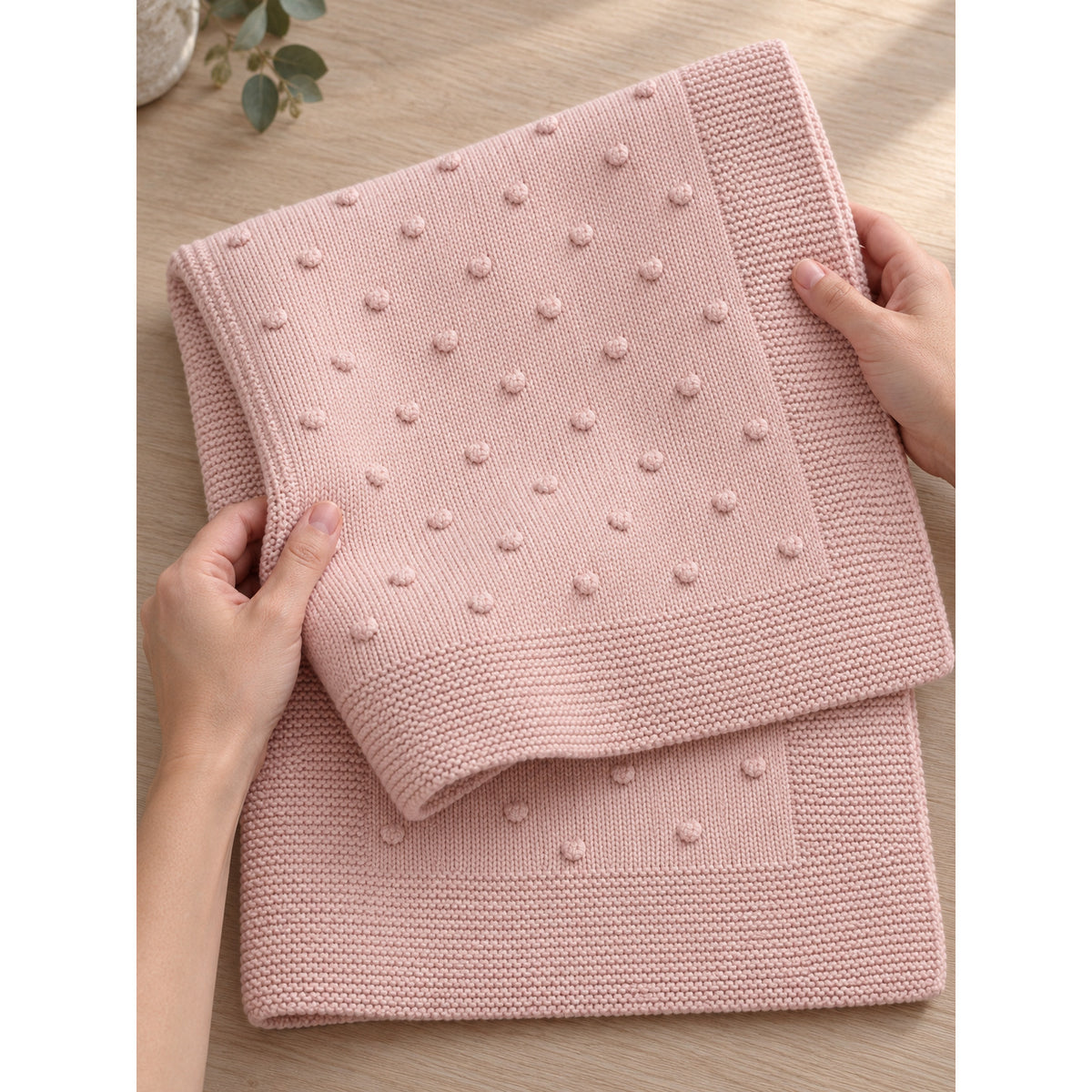 Popcorn Knit Blanket — PINK — 8