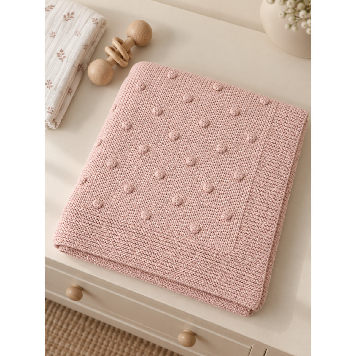 Popcorn Knit Blanket — PINK — 9