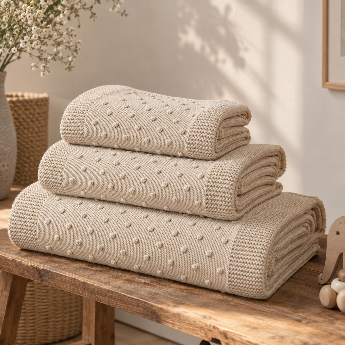 Popcorn Knit Blanket — BEIGE — 4