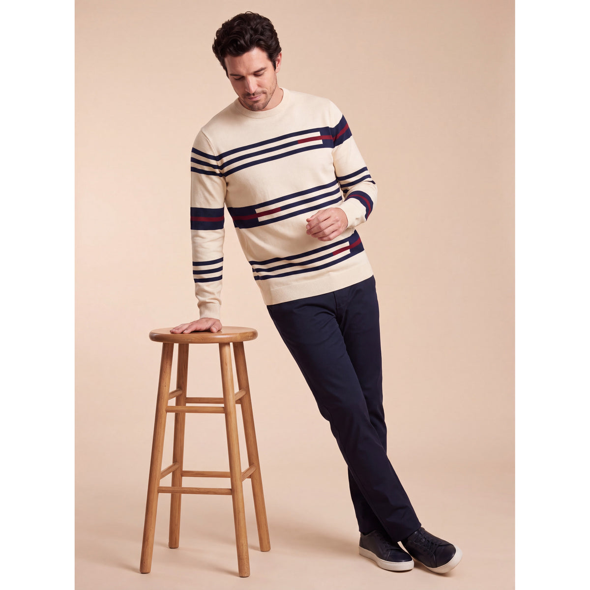 Nautical Stripe Knit Sweater — BEIGE — 5