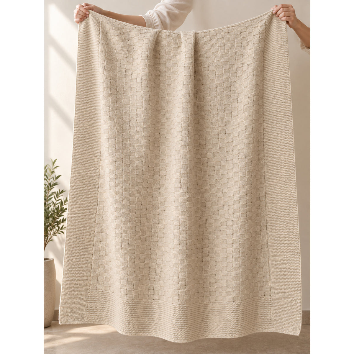 Basket Knit Blanket — IVORY — 5