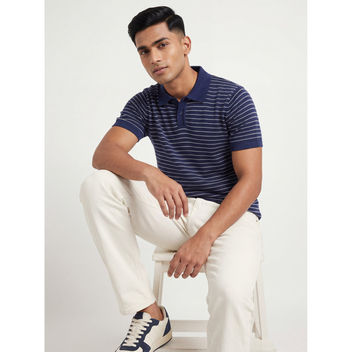 Micro Stripe Polo — NAVY, OFF WHITE — 5