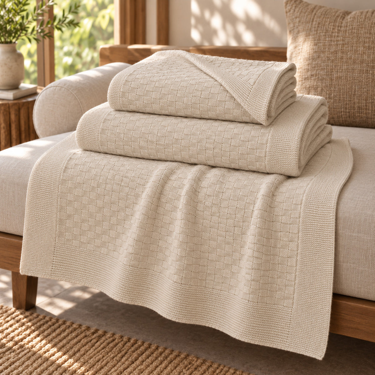 Basket Knit Blanket — IVORY — 6