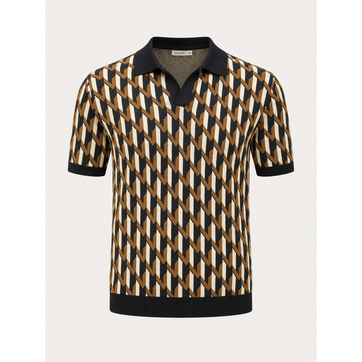 Geo Link Knit Polo — BROWN,BLACK,WHITE — 12