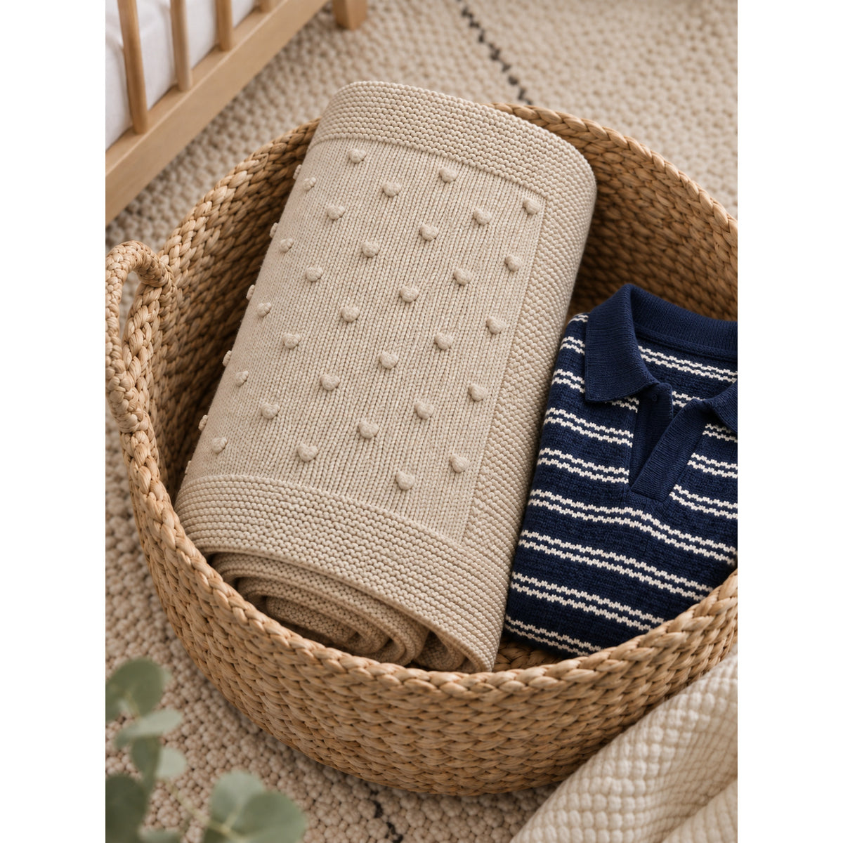Popcorn Knit Blanket — BEIGE — 6