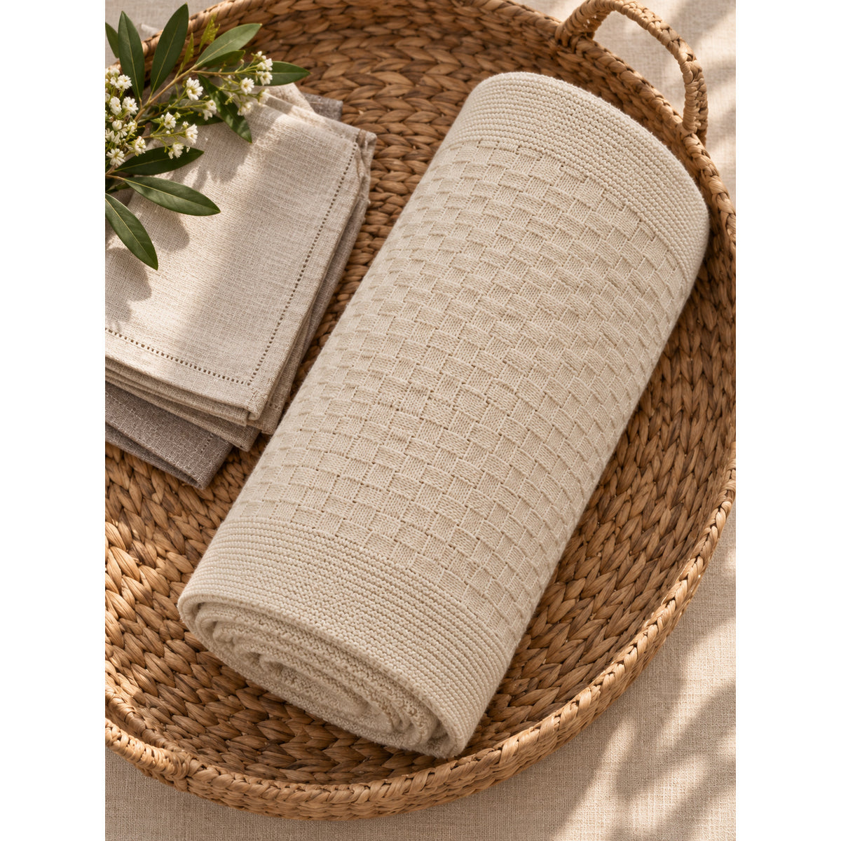 Basket Knit Blanket — IVORY — 7