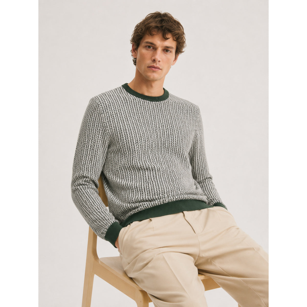 Oslo Knit Crew — BOTTLE GREEN, WHITE — 21